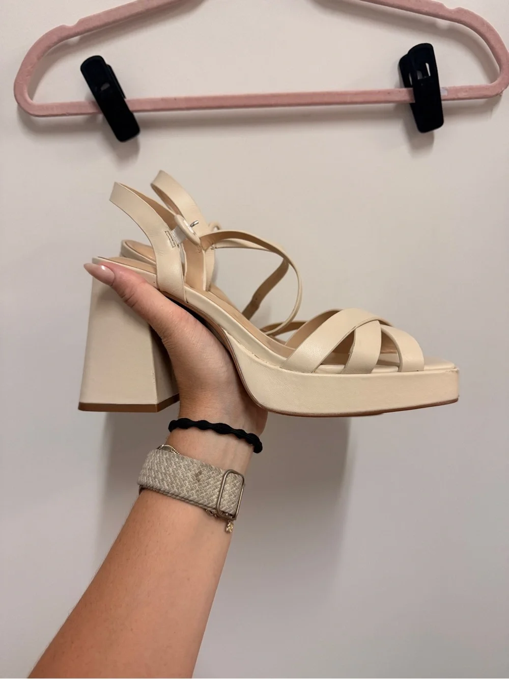 Charles David Ivory Crisscross Slingback Heels